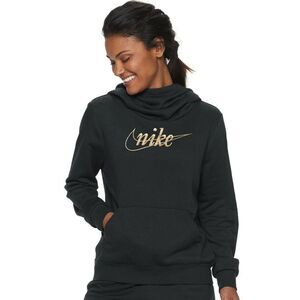 New! NIKE Glitter Logo Fleece Hoodie Sweatshirt Sweater Size XS Color Black Gold